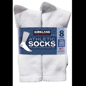 8 pair NWT Kirkland White Athletic Crew Socks Men